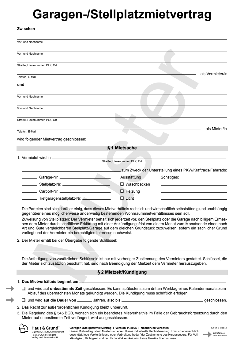 Garagenmietvertrag