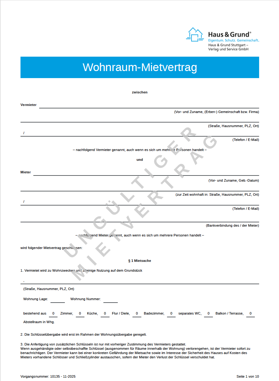 Wohnraummietvertrag (Online Formular)