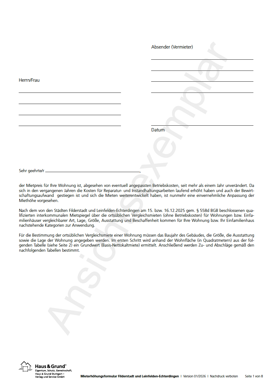  Mieterhöhung Leinfelden-Echterdingen / Filderstadt